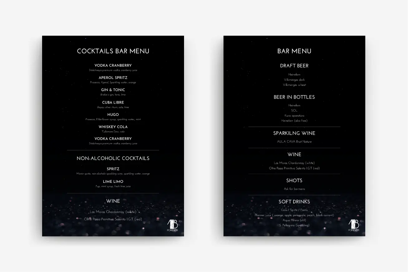 Graphic design, bar menu design, menu design, Monidesign